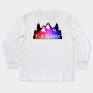 Geometric Colorful Mountain Mount Hood, Oregon Kids Long Sleeve T-Shirt